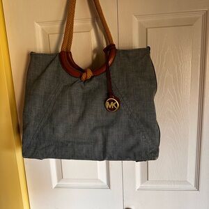 Michael Kors Gray Tote with Brown Trim and Rope Handles